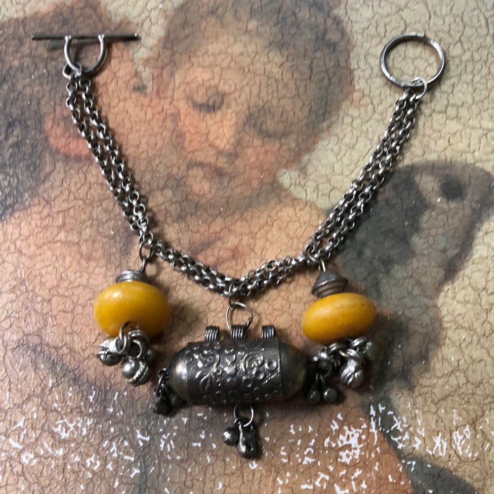 vintage boho silver bracelet with earth tone beads
